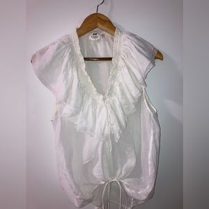 H&M Studio 100% linen bubble hem ruffle blouse